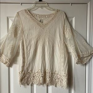 Cream Embellished Bell Sleeve Blouse